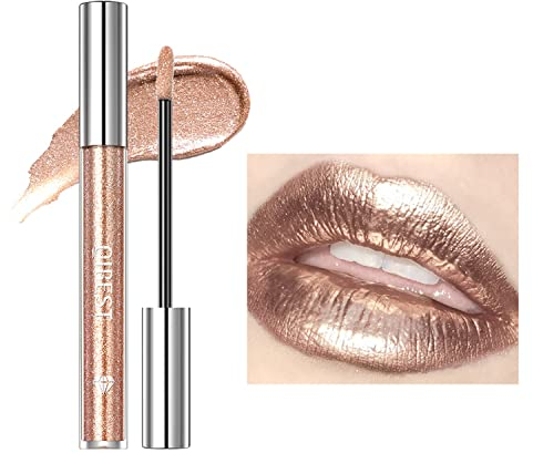 FlüSsiges Lipgloss, Dimond Shimmer Glitter Lidschatten, FlüSsiger Lidschatten Glitzer, Lip Gloss Metallischer Diamant,Lipstick FlüSsiger Funkeln (05 Sunset Golden)