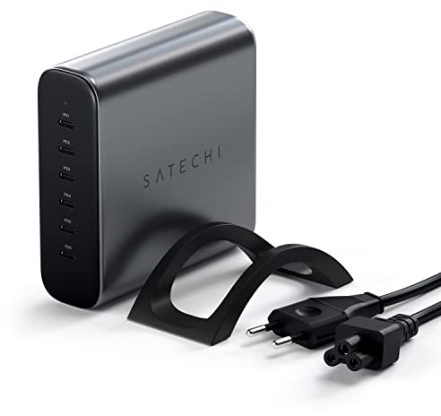 SATECHI Chargeur USB C GaN 200W avec 6 Ports (2X PD 3.1 à 140W + 4X PD 3.0), Station de Charge Rapide Intelligent Compatible Apple, Thunderbolt et Appareils USB C