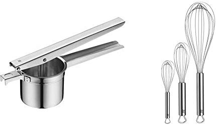 WMF Gourmet Multipresse 26,5cm, Kartoffelpresse, Cromargan Edelstahl, spülmaschinenfest & Profi Plus Schneebesen Set 3-teilig, Cromargan Edelstahl teilmattiert, Rührbesen, Quirl, spülmaschinengeeignet