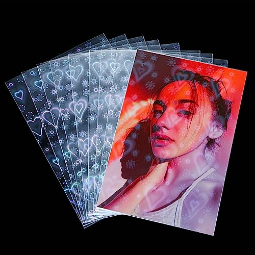 cobee Laser Fotokartenhüllen, 100 Stück, 61 x 88 mm, durchsichtige Kartenschutzfolie Fotokartenhüllen Film Fotokartenhülle für Sammelkarten Fotokarten(Herz)