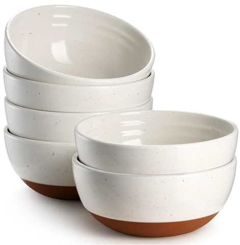 DOWAN Juego de 6 Cuencos de Cereales de 680 Ml - Tazón de Desayuno de Porcelana - Bol para Postres, Sopas, Ensaladas - Apto para Microondas y Lavavajillas - Blanco Alabastro