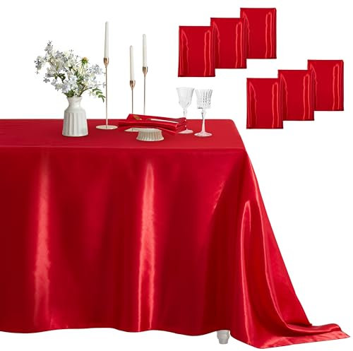 Counfeisly Satin-Tischdecke, rechteckig, 152,4 x 253,9 cm, Rot, 6 Stück