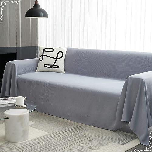 Mesnt Sofa Überzug Abwaschbar, Chenille Wohndecke als Sofadecke, Couch Überwürf, Sofa Überzug Glatte, einfarbige Farbe Lichtgrau, 90x150CM