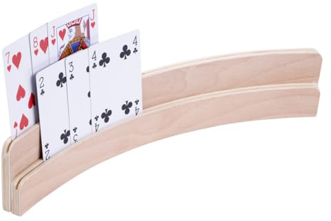 Engelhart - 390816- Porte-Cartes à Jouer en Bois de Hêtre- Lot de 2 - Porte Cartes Double 35 cm - Support Semi-Circulaire pour Poker, Bridge, Rami et Autres - Accessoire Jeux de Cartes