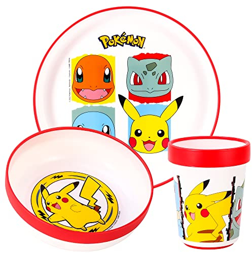 Stor Pokémon Lot de 3 couverts bicolores pour enfants avec assiette, bol et gobelet, sans BPA