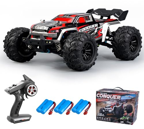 Teeggi 16102 1:16 Auto Telecomandata, 2.4Ghz Motore a spazzole di carbonio RC Auto da Corsa Alla Deriva Fuoristrada ad Alta Velocità, 50KM/H 4WD Fuoristrada Auto Giocattolo, 3 batterie (rosso)