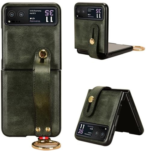 SHIEID Custodia in pelle Motorola Razr 40 Case, Premium PU Leather Motorola Razr 40 Case Cinturino da polso + supporto, Cover per Motorola Razr 40-Verde