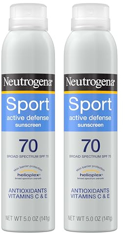 Neutrogena Sport Active Defense Sonnenschutzspray LSF 70, schweiß- und wasserabweisendes Spray mit Breitspektrum-Schutz zur Vorbeugung von Sonnenbrand, Oxybenzonfrei, Doppelpack, 2 x 142 ml