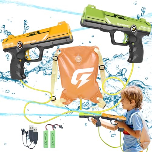 Wasserpistole Elektrisch mit 2100CC Rucksack - YAVOCOS 2 Stück Wasserspritzpistole Spielzeug 7M Großer Reichweite Automatische Wasserpistole Outdoor Sommer Geschenk für Erwachsene Kinder