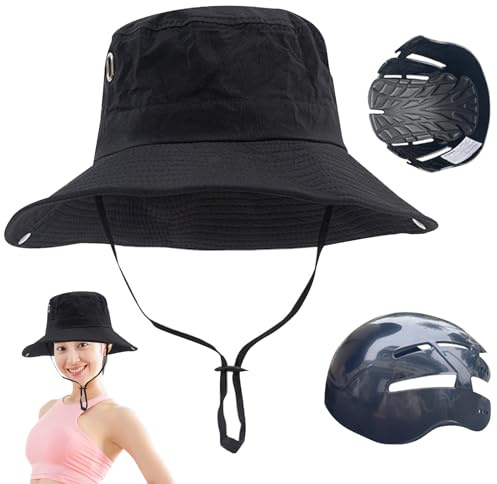 Beach Hats, Fishing Hat Bump Cap, Sun Hats with Bump Cap Insert Hiking Hat UPF 50+ Wide Brim Bucket Hat Head Protection for Men Summer Camping Fishing Black