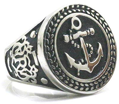 BlackAmazement 316 Edelstahl Ring Massiv Anker Anchor Seefahrer Royal silber schwarz Herren (71 (22,6))