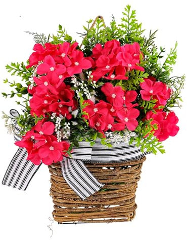 GUDAGUU Lavender Artificial Flowers Basket,Blue Purple Floral Garland,Spring and Summer Front Door Hanger Basket Wreath,Wall Hanging Home Decorations (D1)