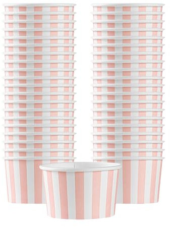 Coppetta 3-Ounce Dessert Cups, 50 Disposable Ice Cream Cups - Lids Sold Separately, Sturdy, Pink and White Paper FroYo Bowls, for Hot and Cold Foods, Perfect for Gelato Or Mousse - Restaurantware