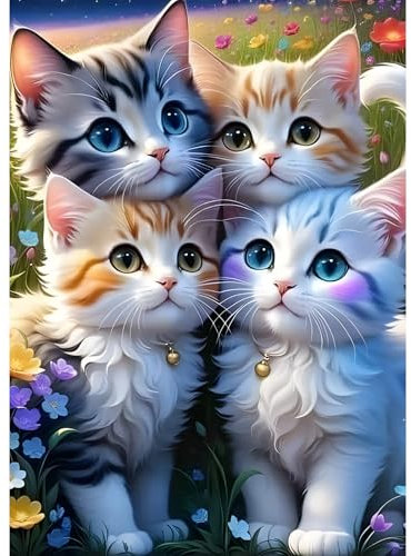 GDYEEH 5D Chaton Diamond Painting, DIY Chat Broderie Diamant Painting Complet, Fleurs Art du Diamant Peinture Strass Point de Croix Painting pour Adultes Débutants,Murale Décor 30x40 cm