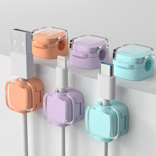 HATMINI 6 Organizador magnético del Cable del Paquete, gestión magnética del Cable del Escritorio Clips, Organizador Adhesivo del sostenedor del Cable del Cargador Clips Keeper (Color Mix)