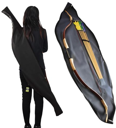 wolfman 60 Zoll Traditionelle Recurve Bogen Tasche Bogenschießen Fällen, PU-Ledertasche mit 6 Pfeilschlitzen, Feuchtigkeit, Spritzwasser Sonnenschutz montiert Bogenschießen Bogen Tasche (Schwarz)