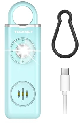 TECKNET Persönlicher Alarm, Taschenalarm mit 130 dB Sirene und LED Signalleuchte, USB Type-C wiederaufladbar Schlüsselanhänger für Frauen, Sicherheitsalarm für Kinder/Frauen/Ältere/Studenten (Blau)