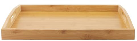 CHUIFAI 40 x 29 x 5 cm Bambus Tablett, Bambus Serviertablett mit Griffen, Holz Serviertablett Groß, Holztablett Rechteckig Bambustablett für Frühstück im Bett, Tee, Kaffee, Essen