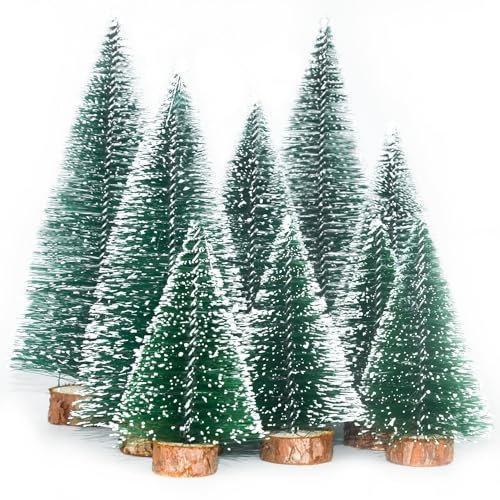 9 Pieces Mini Christmas Tree, Miniature Christmas Trees, Bottle Brush Christmas Trees in 10/15/20CM, Christmas Tree Mini for Table Decoration, DIY, Shop Window