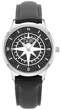 DUR Schmuck: Uhr 40er Kompass mit Lavasand, matt, Lederband schwarz, DW045