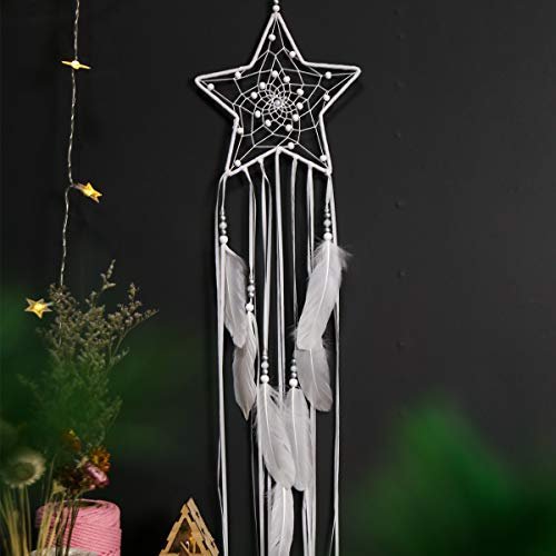 NKGWQ20*100cm Dream Catcher Moon Star Dream Catcher White Handmade Jewelry Rainbow Feather Dream Catcher Gift Wedding Decoration and Home Decoration
