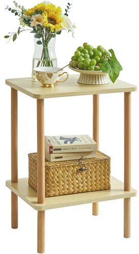 IBUYKE Holz Beistelltisch, Nachttische mit 2 Ebenen, 39x29x53cm, Couchtisch, Sofatisch, für Schlafzimmer, Wohnzimmer, Moderner-Design, Einfache Aufbau,Licht Natürlich WST002S