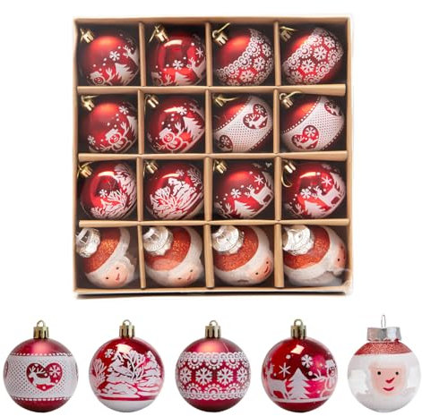 Keboyoe 16 Piezas Bolas de Navidad Rojas y Blancas 6 cm - Decoración del Árbol de Navidad - Adornos de Plástico para Fiesta