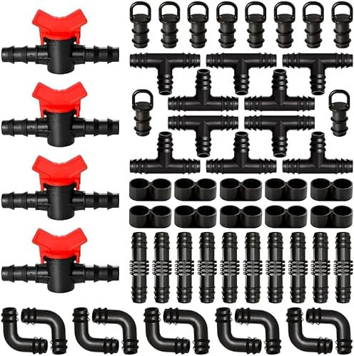 Yitobici Kit de conexión de riego para tuberías, Conector de Manguera de púas de 16 mm, Sistema de riego, válvulas de compuerta, Accesorios, Codos, Camisetas (54 Piezas)