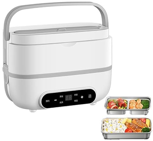 Portable Electric Lunch Box, 200W Food Warmer Heater, Double Layer Lunch Box, Portable Small Rice Steamer Pot, Multifunctional Food Heating Self-heating Insulated Lunch Box for Home Office