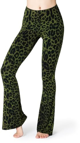 PANASIAM Schlag Leggings Damen - Leopardenmuster - Yoga Sport Tights lang | handgefärbtes Unikat, weich & elastisch, High Waist Leggins für Sport & Freizeit, Viskose mit Elasthan, Bootcut Hose
