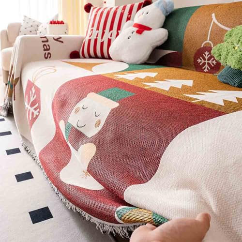 FANSU Weihnachten Sofabezug L Form 1 2 3 4 Sitzer, Sofaüberwurf Decke Ecksofa Universelle Couch Bezug Sofaschoner Sofa Decken Couch Überwürf Einteiliger Sofabezug (180x400cm,Weihnachtsschneemann)