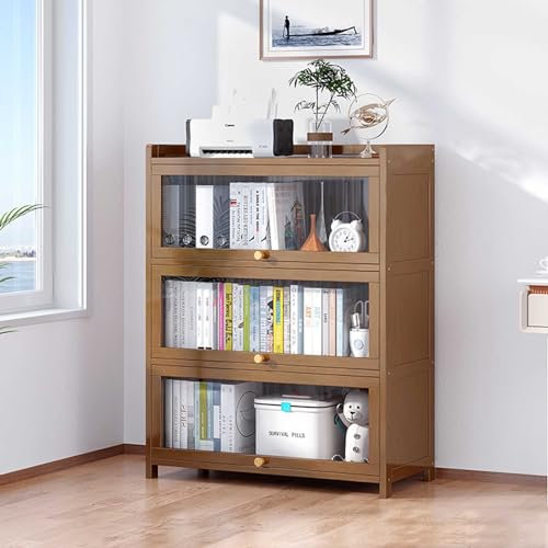 Freistehender Glasvitrine aus Bambus, 4 Etagen, für Bücher und Sammlerstücke, versiegelt, staubdicht und umweltfreundlich, 80 cm hoch