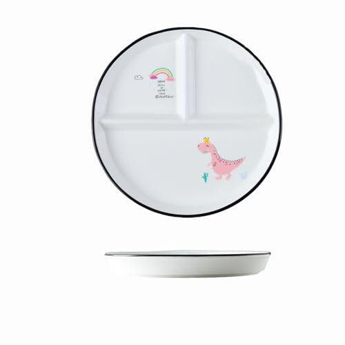 Hoshisea Platos Llanos de Cerámica, Platos Con Compartimentos, Platos Divididos de Cerámica,Plato Ceramica Infantil, para Comidas Divididas, Fiestas, Refrigerios, Postres (Dinosaurios Rosas)