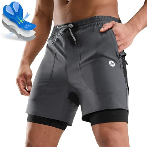 Nepest Mountainbike Hose Herren Kurz MTB Shorts Polster Bike Shorts Herren mit Tasche Radlerhose Dunkelgrau/Schwarz,L