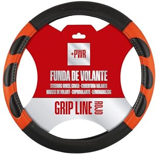 +PWR Car Parts Lenkradbezug Grip Line schwarz und rot Universal für Lenkräder von Pkw von 37 bis 39 cm. rutschfest. Hergestellt aus 100% hochwertigem Polyester.