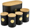 Cooks Professional 5 Piece Ribbed Tea Coffee Sugar Bread & Biscuit Cannisters with Air-Tight Bamboo Lids | Stainless Steel Kitchen Storage Bin Set | Modern & Stylish | Black & Gold