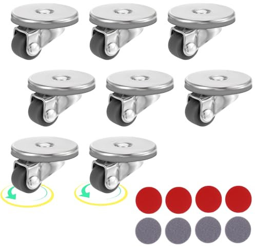 Gjinxi 8x Kleine Lenkrollen für Möbel Mini-Lenkrollen 0,5 Zoll Selbstklebend Einseitig Schwenkbar Kleine Lenkrollen Lenkrollen mit Niedrigem Profil Gummirollen für Pflanzgefäße (Runde Halterung)