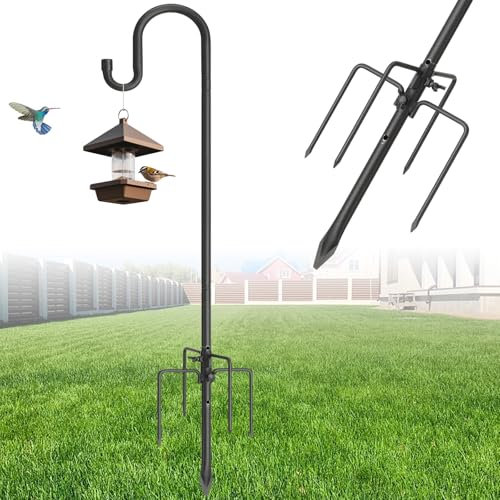 Harrms Schäferhaken Garten, Hirtenhaken Schwarz 234cm Einstellbar, Vogelfutterspender Stange Laternenhalter mit 5 Zinken, Hängende Station Metall für Hochzeitsdeko, Lichterketten & Vogelhaus