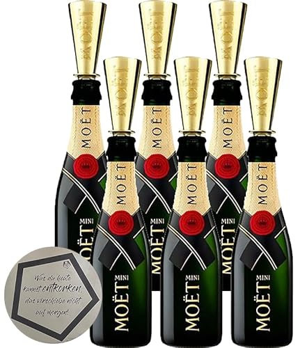 Moët & Chandon | Imperial Brut Champagner Piccolo mit Trinkaufsatz 6x0.20 l 12% vol inkl. LOVEVINO Silver Button Sticker