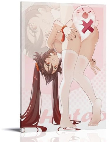 ZAJSGPUR Genshin Impact Aesthetic Girl Cast Hu Tao Poster Dekorative Malerei Leinwand Wandkunst Wohnzimmer Poster Schlafzimmer Malerei 08x12inch(20x30cm)