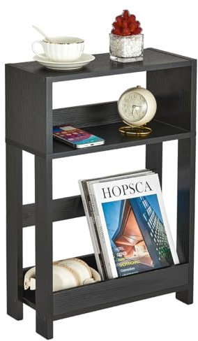 ZEXVIDA Narrow Side Table with Storage Shelf, 3-Tier Slim End Table & Nightstand for Bedroom, Living Room, Sofa Side Table for Small Spaces (Black)