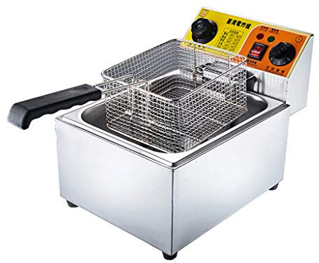 XSDAJSD Friggitrice elettrica Professionale da 10L/20L 2500W, Doppio cestello, Doppia Vasca, Piano di Lavoro, in Acciaio Inox, per Patatine Fritte (10L)