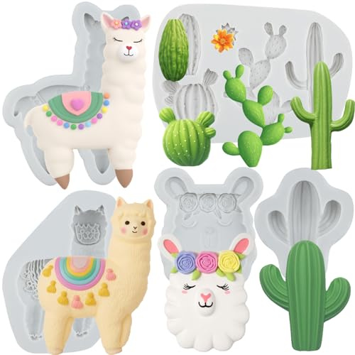 Sijiangmold Kaktus Silikonformen Alpaka Fondantform Für Kuchendekoration Schokolade Cupcake Topper Süßigkeiten Polymer Ton Blütenpaste 5er Set