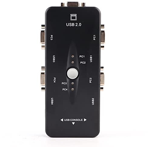 Mtlavishness 4 Port USB 2.0 KVM VGA SVGA Monitor Hub Computer Switch Box Adapter Devices For PC Keyboard Mouse No Software Required No External Power Supply Press To Switch