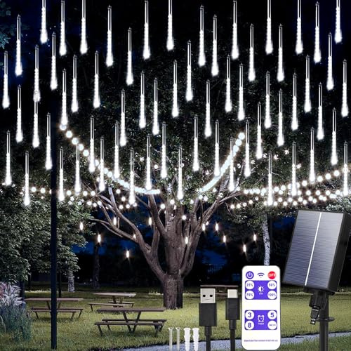 Aofonchy Solar Meteorschauer Lichterketten Außen 10 Röhren 240 LEDs Meteorschauer Regen Beleuchtung, Wasserdicht Meteorschauer Regenlicht für Garten Weihnachten Baum Hochzeit Dekoration