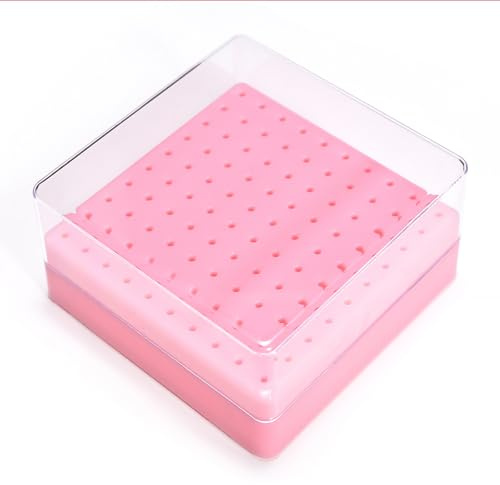 KAZIPOP Nail Drill Bits Holder 100 Holes Portable Storage Box for Nail Drill bits Storage Dustproof Stand Displayer Organizer Case Large Space of Container Case (Pink)