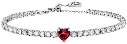AM RINO MILANO Bracciale tennis donna con cuore colorato in zirconi, elegante gioiello brillante, disponibile in più colori, idea regalo romantica per fidanzata