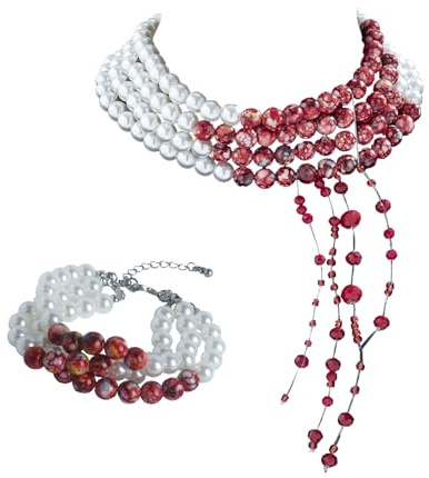 Juozyve Halloween Kostüm Damen Vampir Kette : Vampir Kostüm Party Ketten Damen Halloween Accessoires Choker für Frauen Sich Verkleiden Halskette Armband Orringe Gothic Schmuck, 2 Pcs