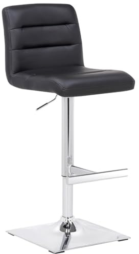 Lamboro Luscious Single Kitchen Bar Stool, Chrome Footrest, Height Adjustable Swivel Gas Lift, Breakfast Bar & Home Barstool, Black