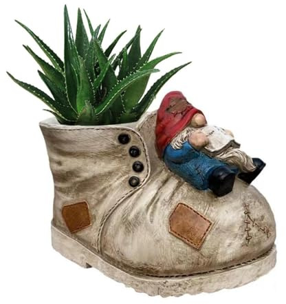 HGIYA Plant Pot Cowboy Boot Shoe Flower Planter Indoor Outdoor Planter with Gnomes Figurine Resin Garden